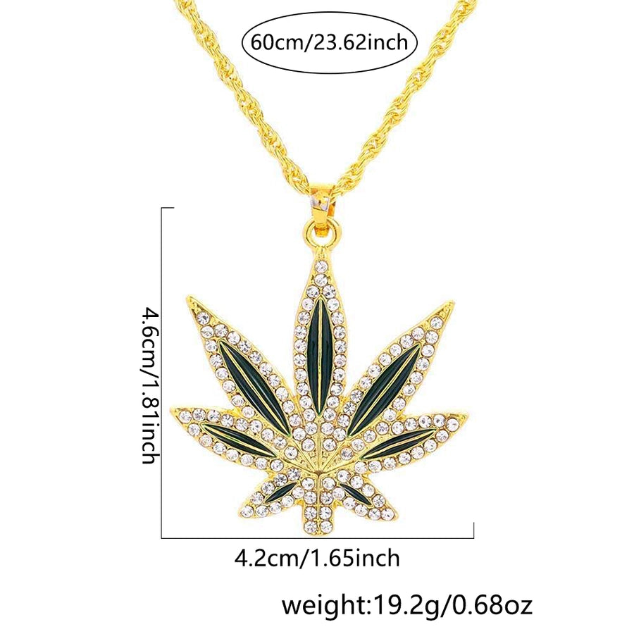 Alloy Copper Inlay Maple Leaf Zircon Pendant Necklace