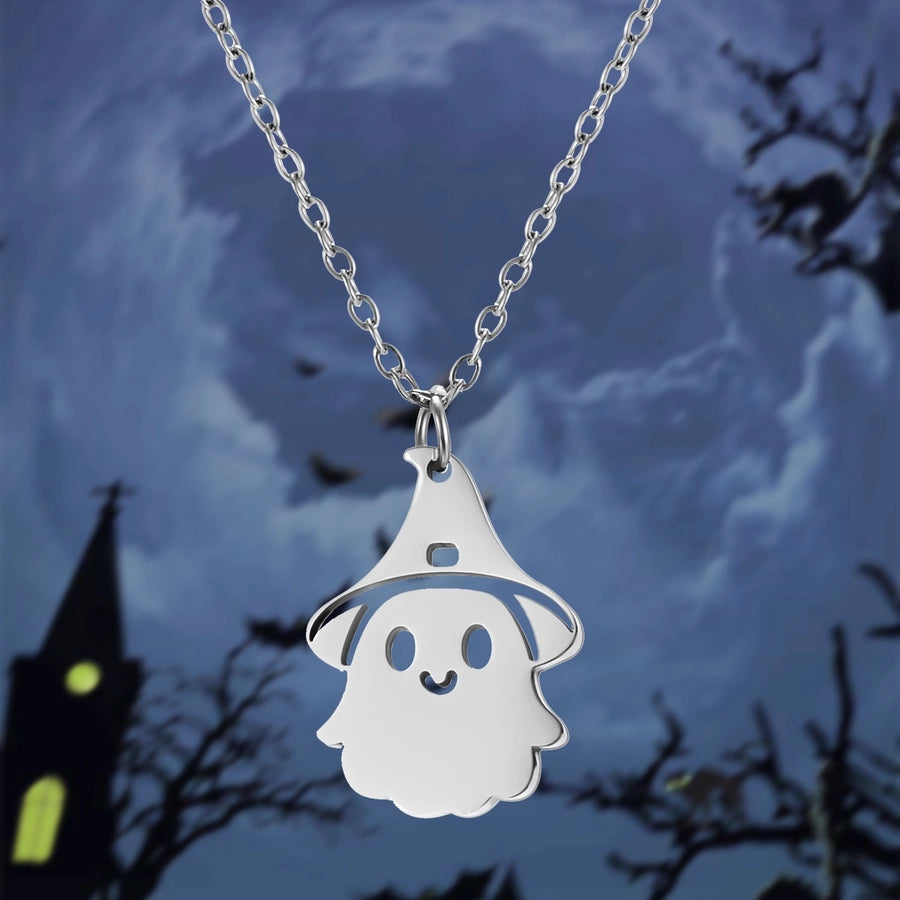 New Halloween Element Titanium Steel Necklace Pumpkin Head Ghost Ornament Fashion Witch Design Sense Ornament Necklace