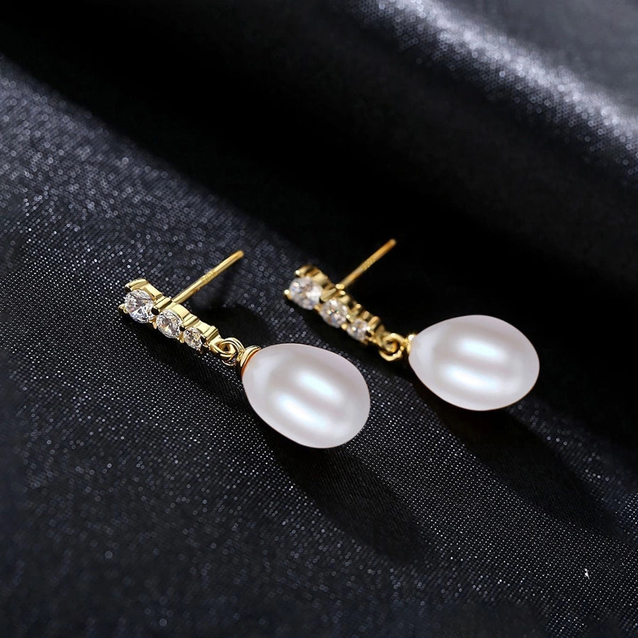 Elegant Pearl 14K Gold Plated,Freshwater Pearl, Sterling Silver Jewelry Set