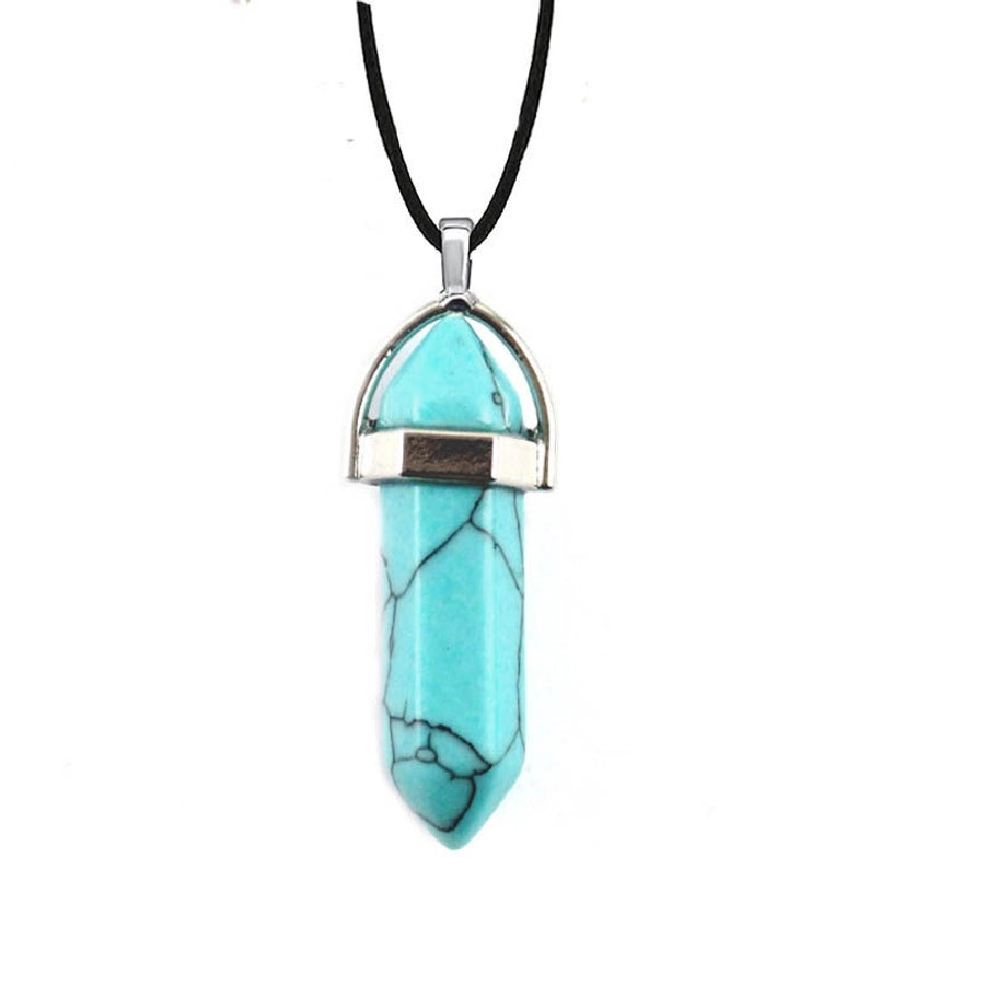 fashion hexagon prism natural stone leather rope pendant necklace 1 piece