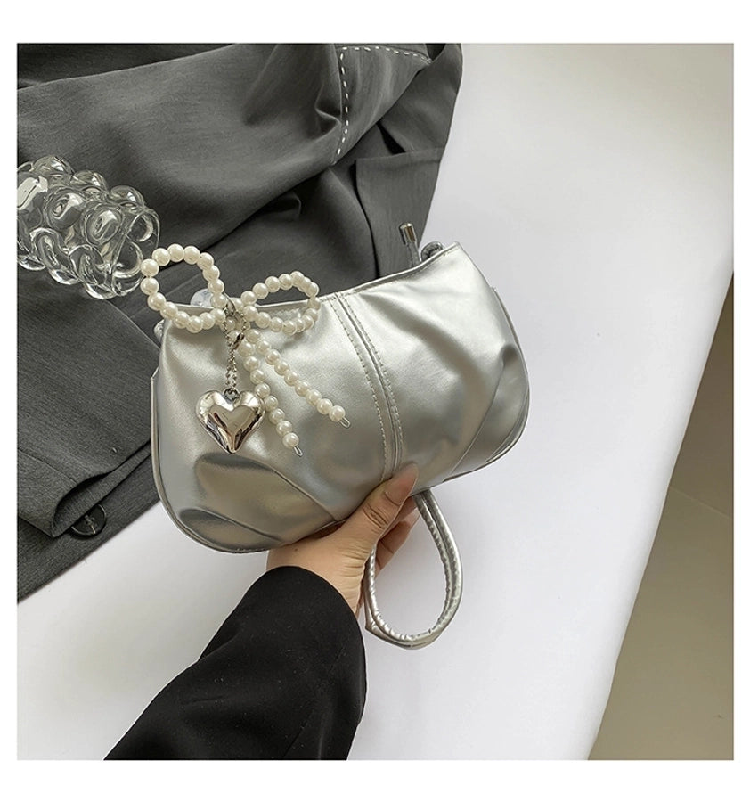 Women's Pu Leather Solid Color Streetwear Pillow Shape Zipper Crossbody Bag
