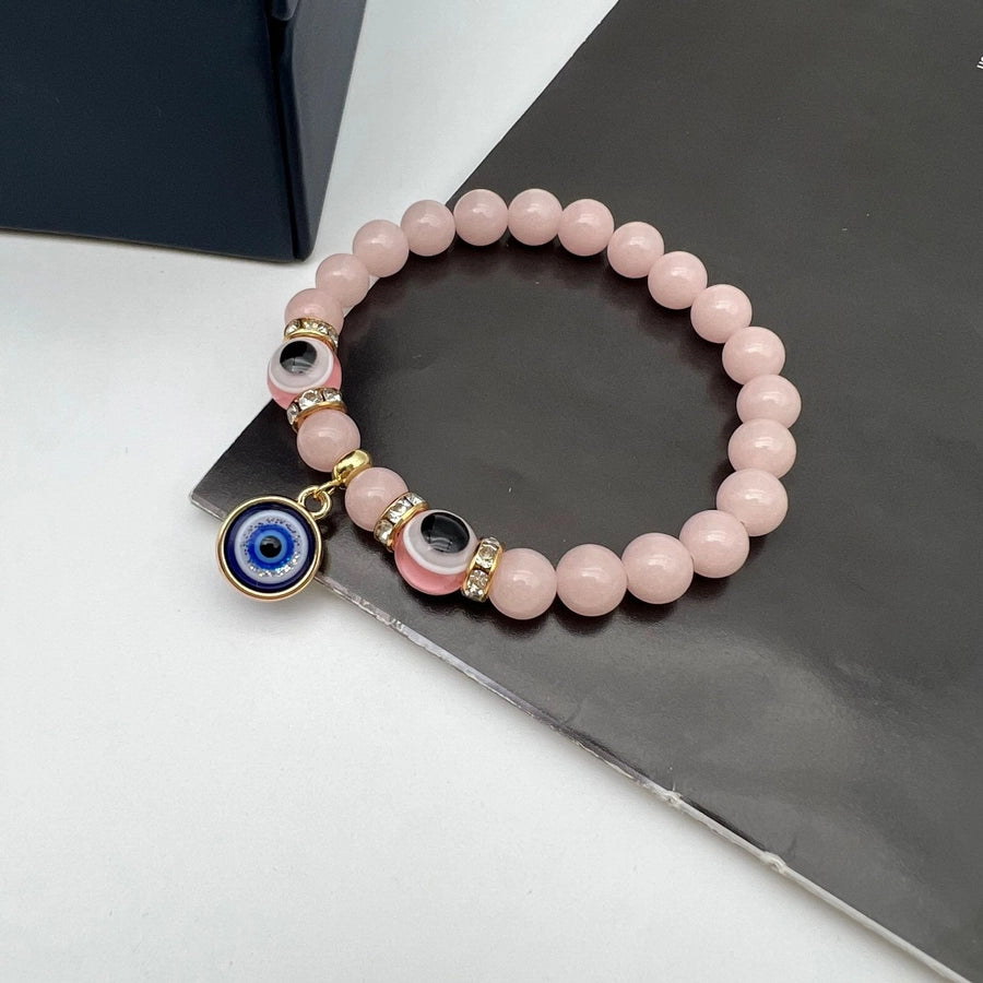 retro devil's eye natural stone beaded inlay artificial diamond bracelets 1 piece