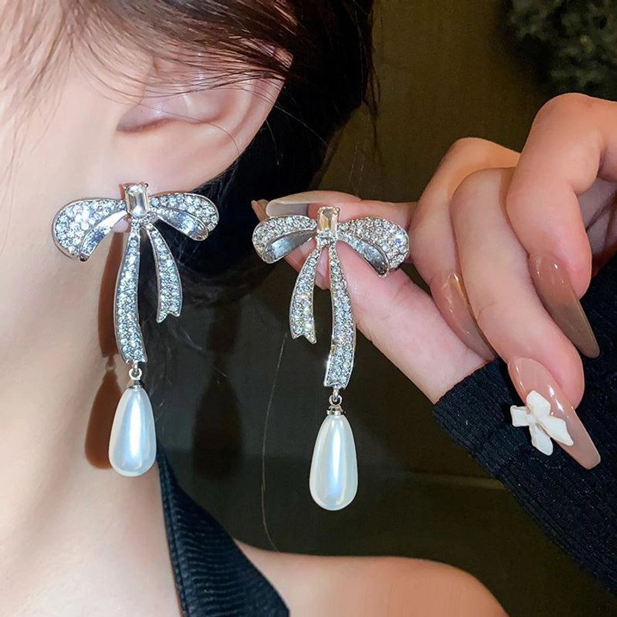 1 pair elegant sweet flower plating inlay alloy rhinestones drop earrings