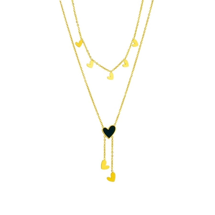 fashion heart shape titanium steel tassel layered necklaces 1 piece
