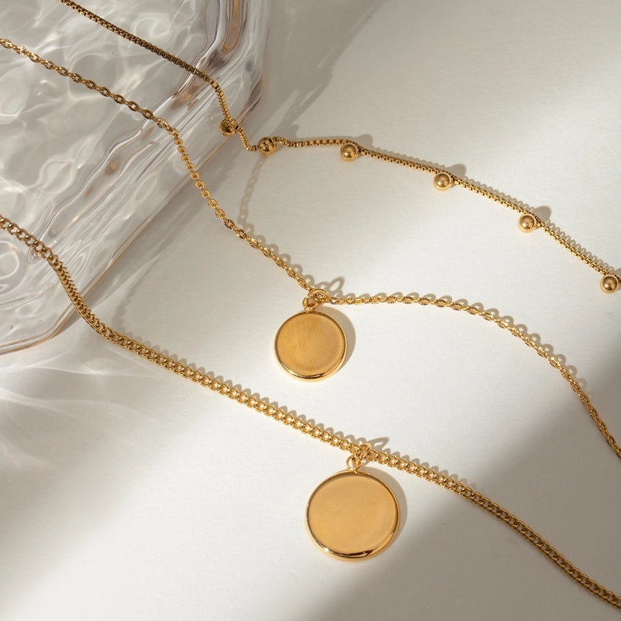 18K Gold Stainless Steel Ball round Steel Pendant Three-Layer Necklace 40/45/50 5cm