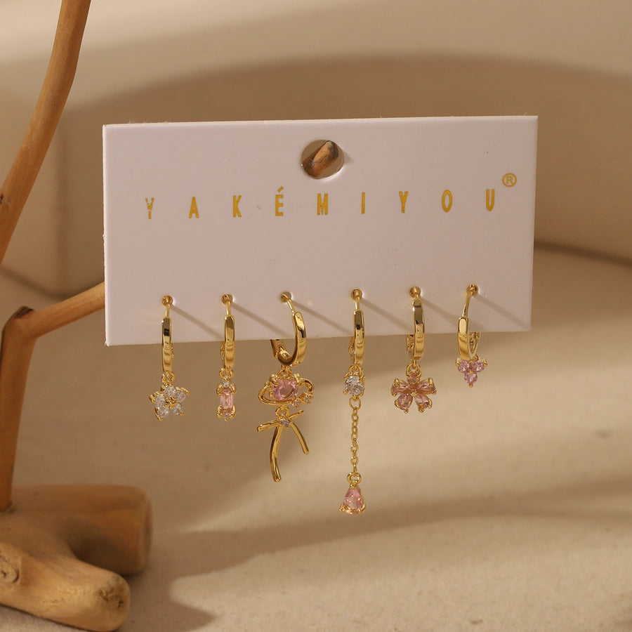 1 Set Elegant Simple Style Four Leaf Clover Bow Knot Inlay Copper Zircon 14K Gold Plated Ear Studs