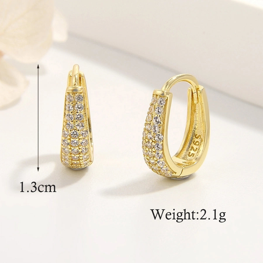 1 pair lady romantic shiny u shape plating inlay sterling silver zircon 14k gold plated white gold plated earrings