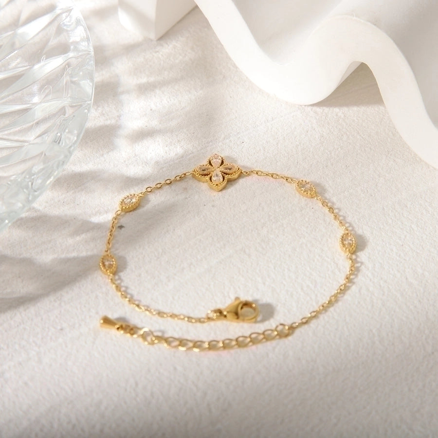 Simple Style Classic Style Commute Flower 304 Stainless Steel 18K Gold Plated Acrylic Zircon Bracelets In Bulk