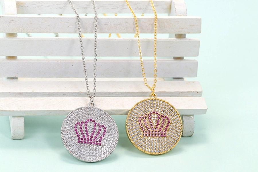 hip-hop crown 18k gold round diamond zircon pendant clavicle chain