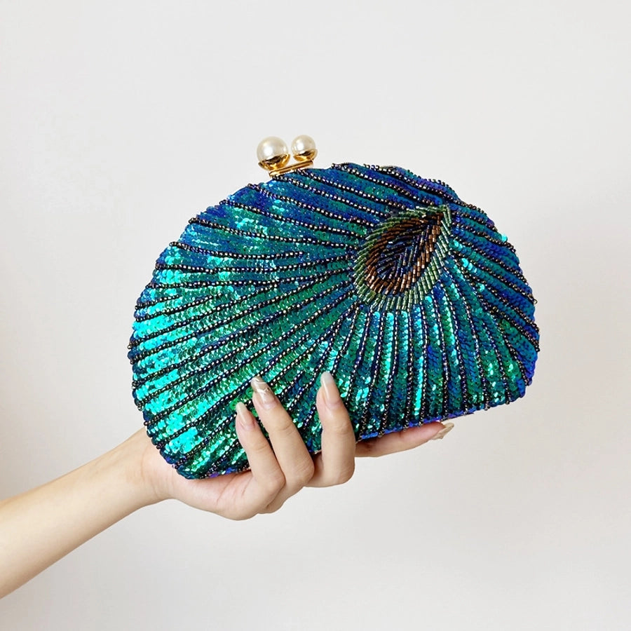 blue black gold metal feather beading sequins shell evening bags