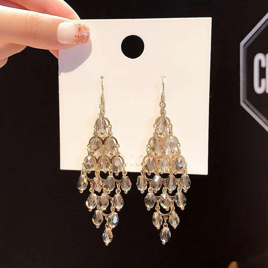 1 pair elegant star tassel heart shape inlay alloy artificial pearls rhinestones glass earrings