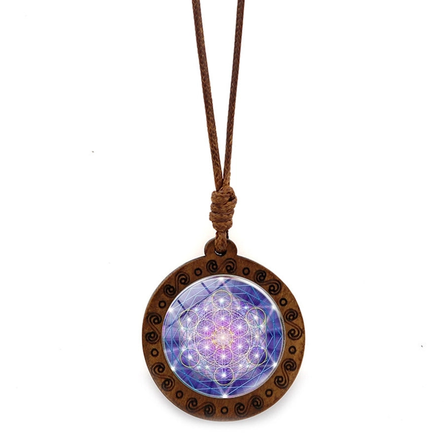 Vintage Style Hexagram Glass Wood rope Sweater Chain