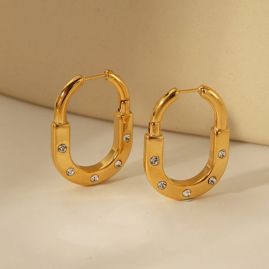 1 Pair Retro Classic Style Artistic U Shape Geometric Plating Inlay 304 Stainless Steel Zircon 18K Gold Plated Earrings