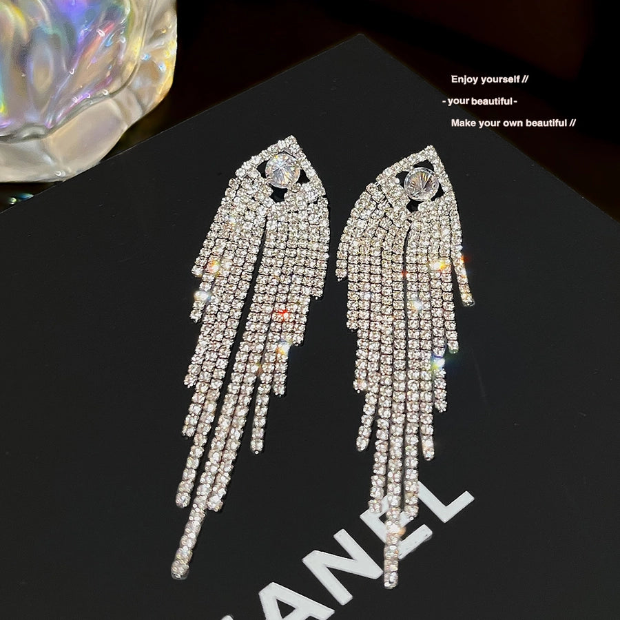 1 Pair Luxurious Sexy Shiny Geometric Tassel Inlay Copper Rhinestones Copper Earrings