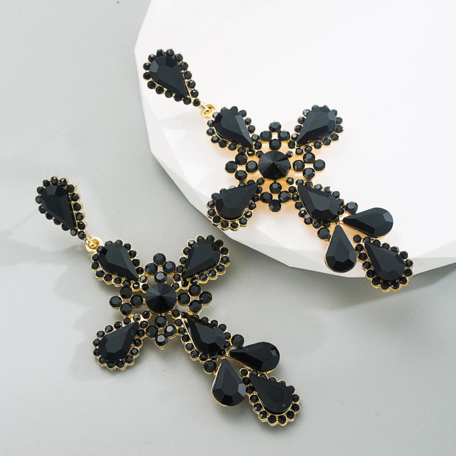 fashion cross alloy inlay rhinestone earrings