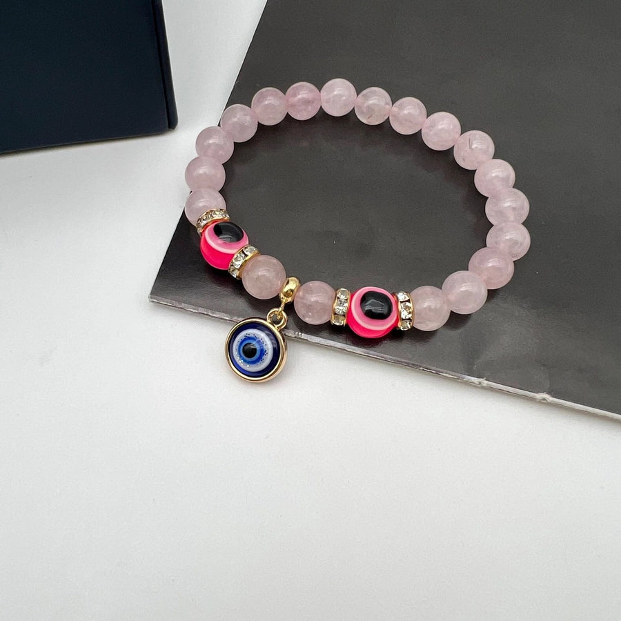 retro devil's eye natural stone beaded inlay artificial diamond bracelets 1 piece