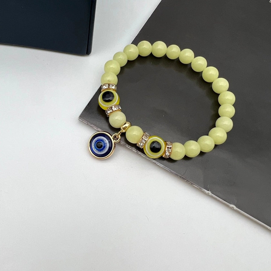 retro devil's eye natural stone beaded inlay artificial diamond bracelets 1 piece