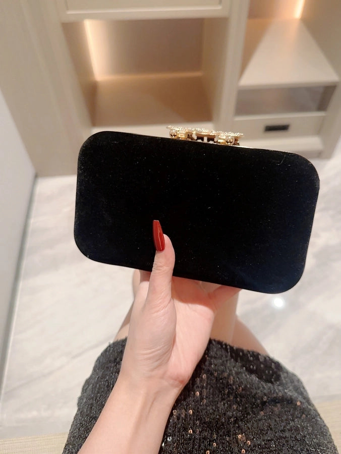 Black Polyester Solid Color Metal Button Evening Bags