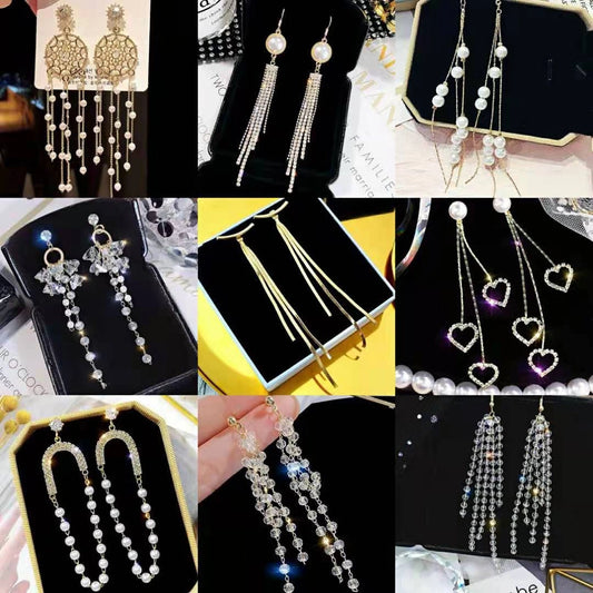 1 pair elegant star tassel heart shape inlay alloy artificial pearls rhinestones glass earrings