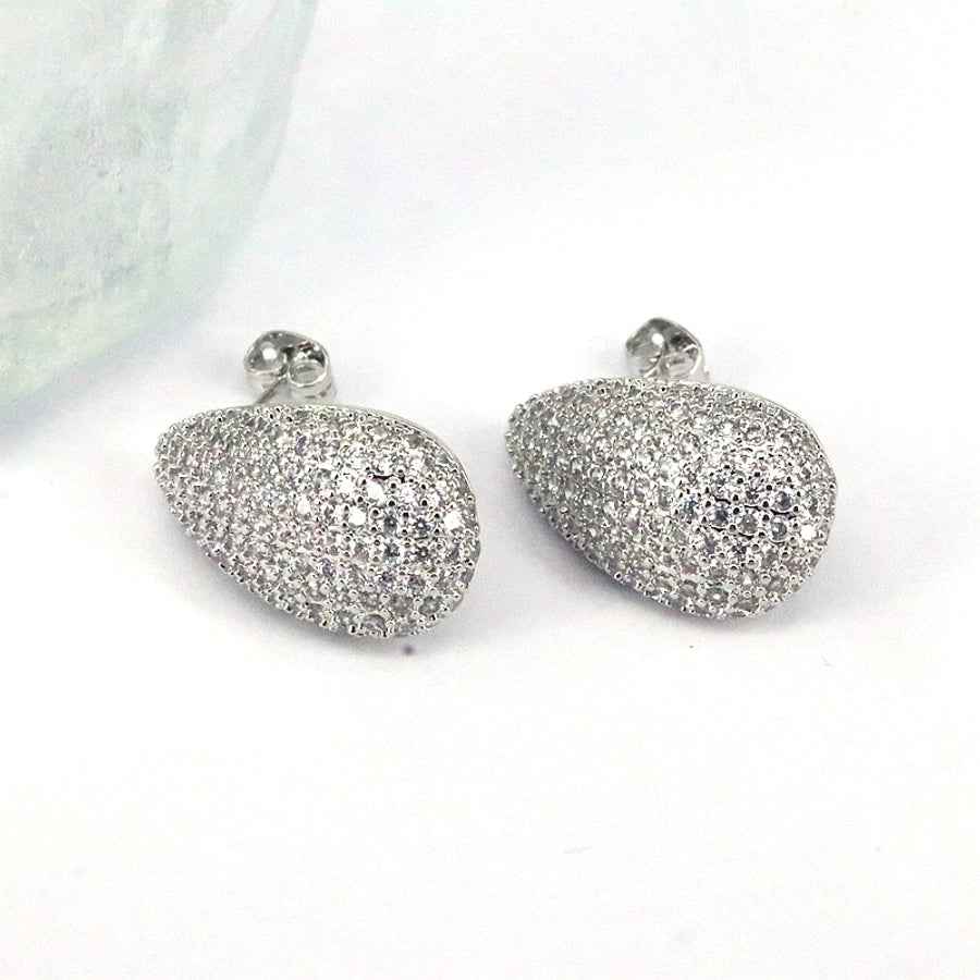 1 pair ig style simple style round water droplets heart shape plating inlay copper zircon 18k gold plated silver plated ear studs