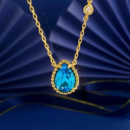 Commute Water Droplets Turquoise Rhinestones Alloy Copper  Necklace