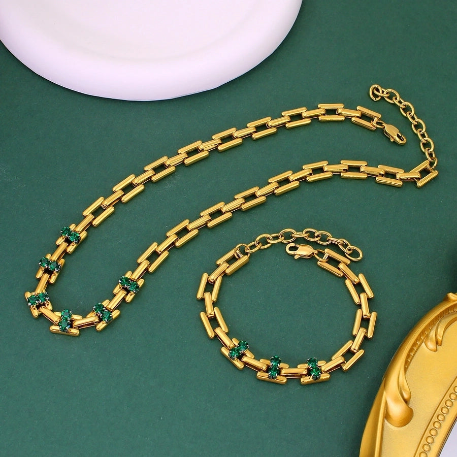 Jewelry Simple Style Classic Style Solid Color 304 Stainless Steel Rhinestones 18K Gold Plated Plating Inlay Jewelry Set