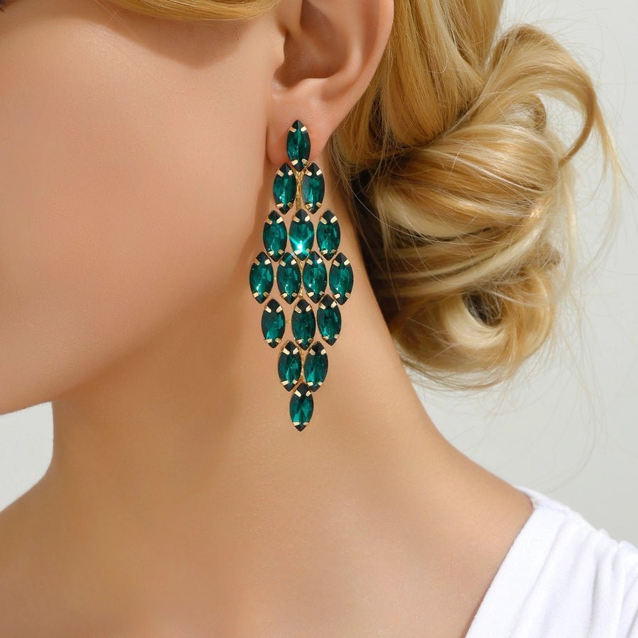 1 pair glam classic style leaves inlay ferroalloy copper alloy rhinestones dangling earrings