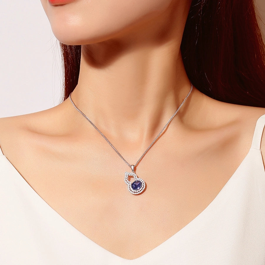 Simple Style Shiny Gourd Lab-grown Diamonds High Carbon Diamond Sterling Silver Pendant Necklace
