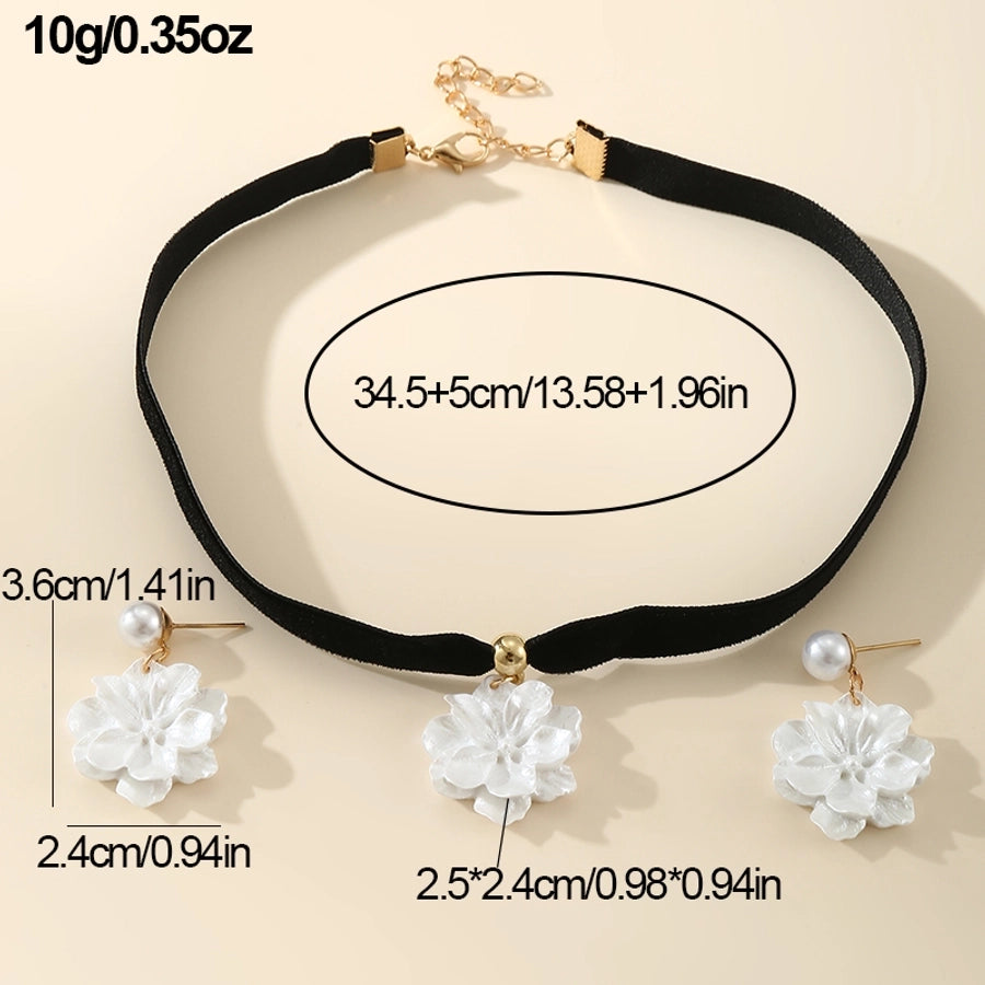 Y2K Elegant Streetwear Flower Alloy Plastic Women's Earrings Necklace Jewelry Set