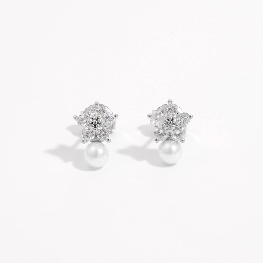 1 Pair White Gold Plated Sterling Silver Zircon Flower Butterfly Ear Studs