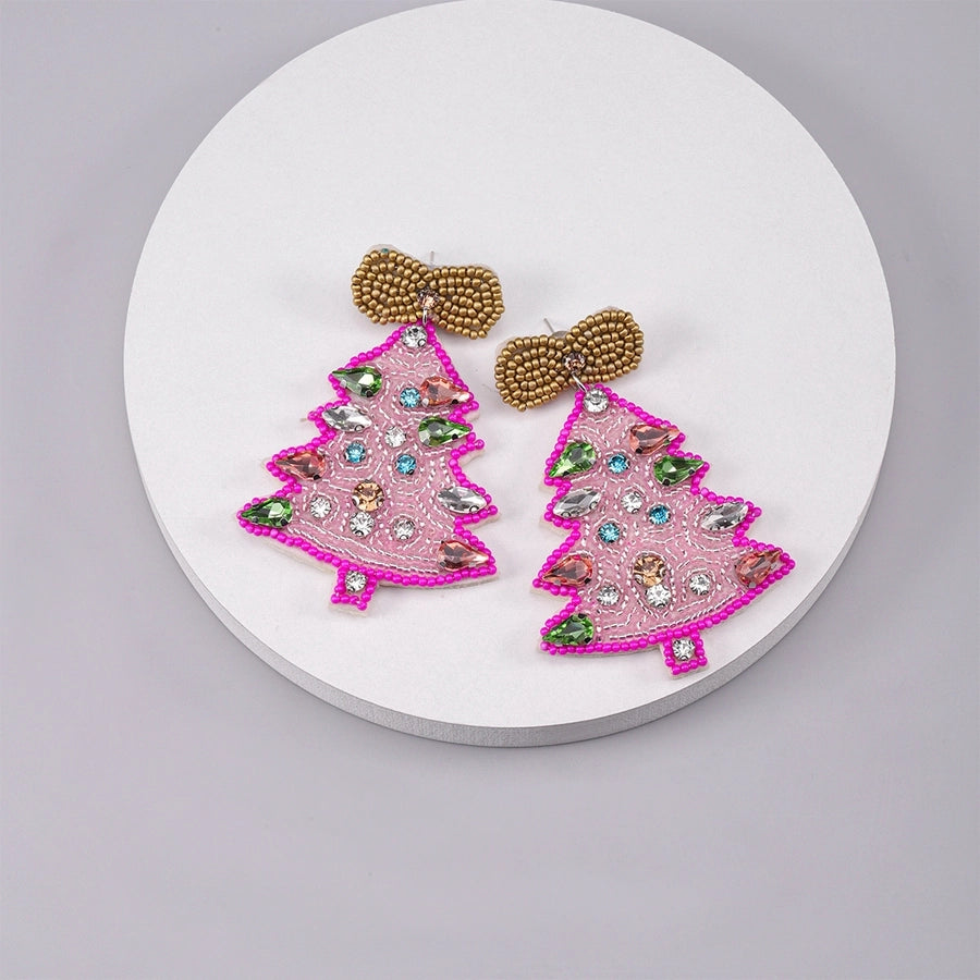 simple style classic style christmas tree inlay plastic cloth glass rhinestones silver plated drop earrings