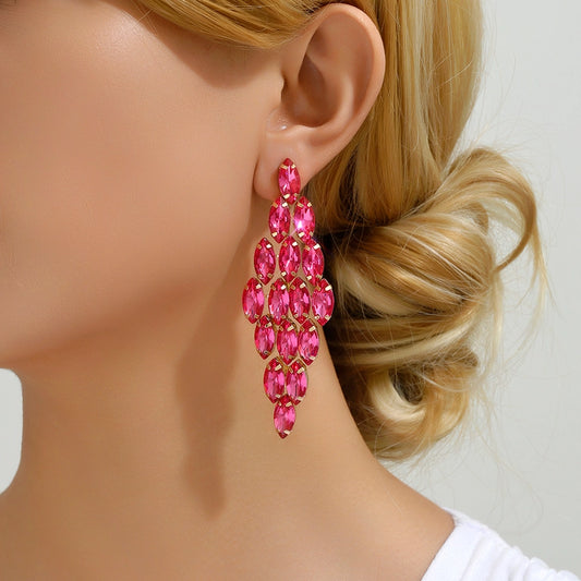 1 pair glam classic style leaves inlay ferroalloy copper alloy rhinestones dangling earrings
