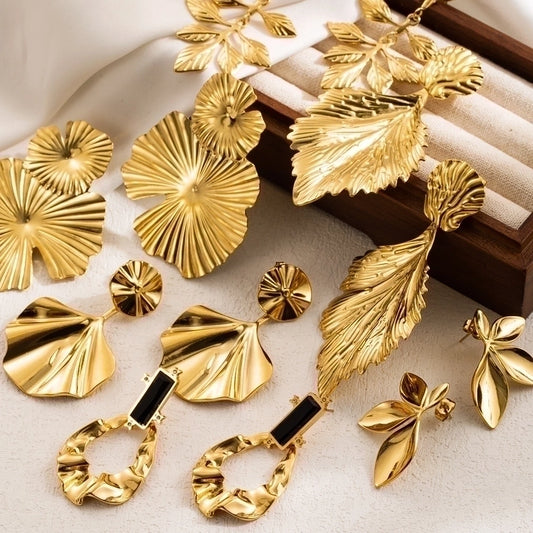 1 Pair IG Style Leaves Flower Ginkgo Leaf Plating 304 Stainless Steel 18K Gold Plated Drop Earrings