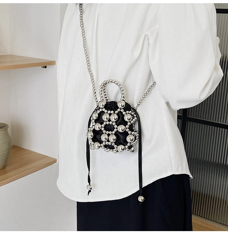 Women's Small Pu Leather Solid Color Elegant Beading Square String Evening Bag