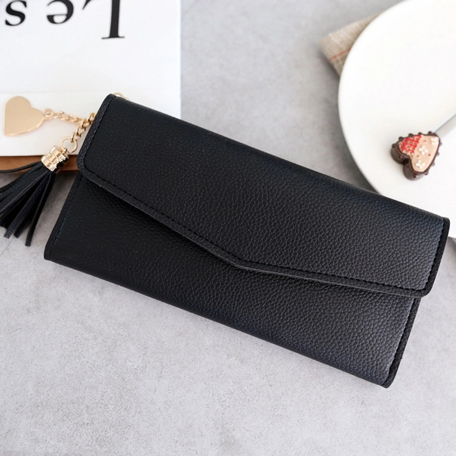 women's solid color pu leather buckle wallets