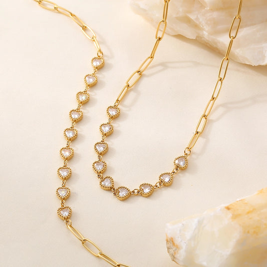 Best Seller in Europe and America Geometric Heart Shape Zircon Clavicle Necklace  Fashion New Stainless Steel 18K Gold Plating Temperament Necklace