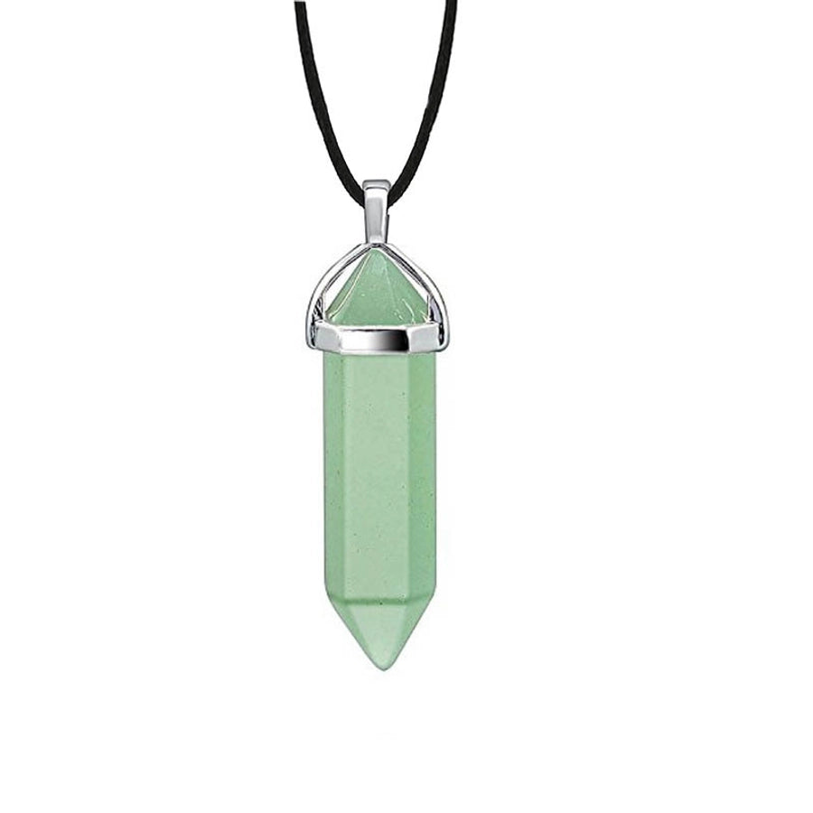 fashion hexagon prism natural stone leather rope pendant necklace 1 piece