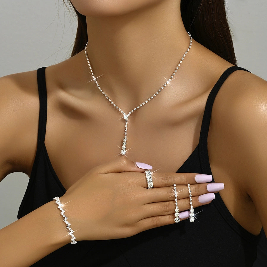 Fashion simple popular jewelry suit necklace stud earrings bracelet Diamond hot sale wedding jewelry