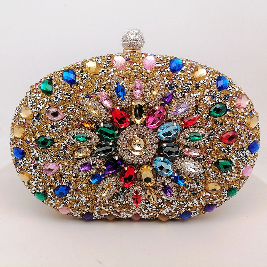 silver gold blue pu leather solid color oval evening bags