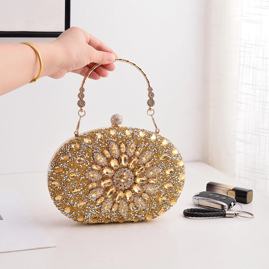 silver gold blue pu leather solid color oval evening bags