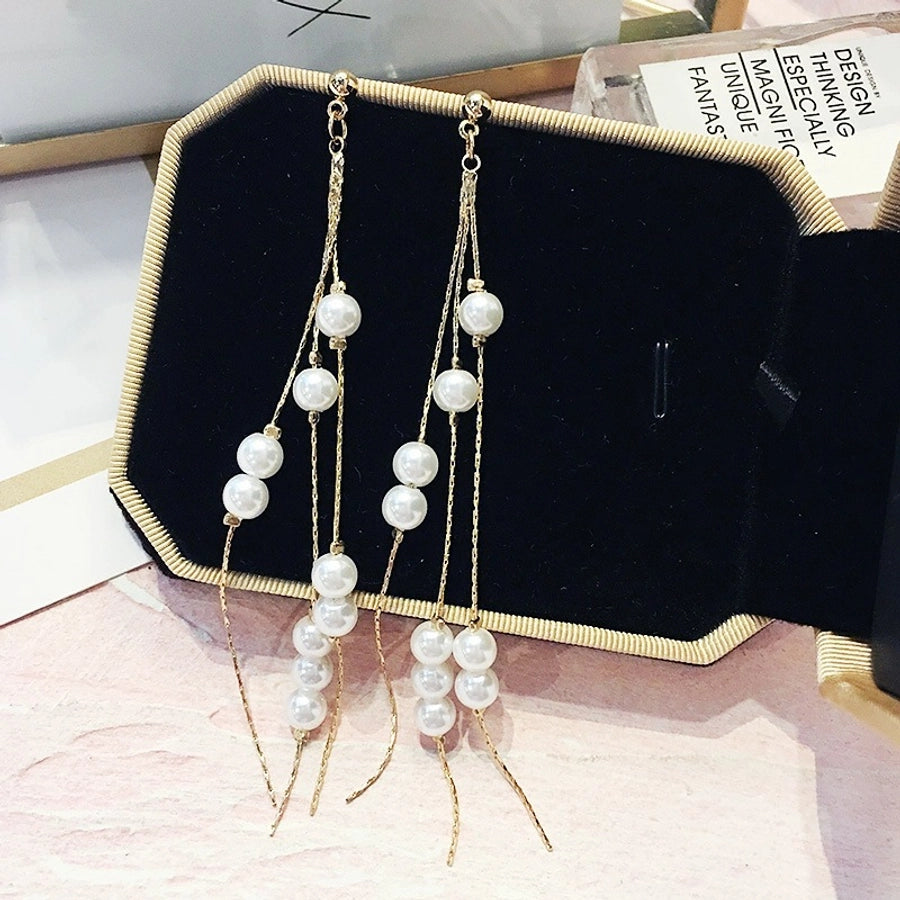 1 pair elegant star tassel heart shape inlay alloy artificial pearls rhinestones glass earrings