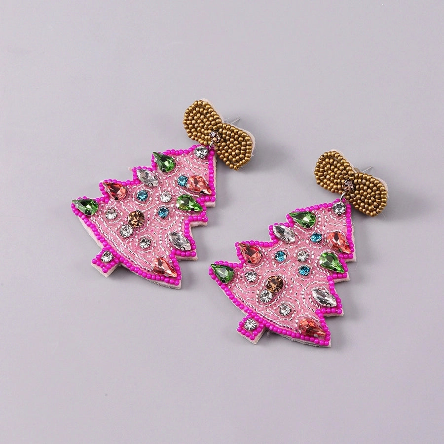 simple style classic style christmas tree inlay plastic cloth glass rhinestones silver plated drop earrings