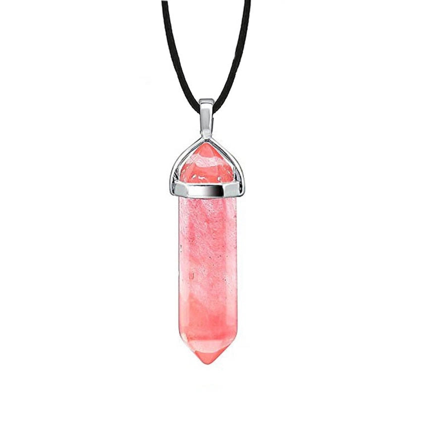 fashion hexagon prism natural stone leather rope pendant necklace 1 piece
