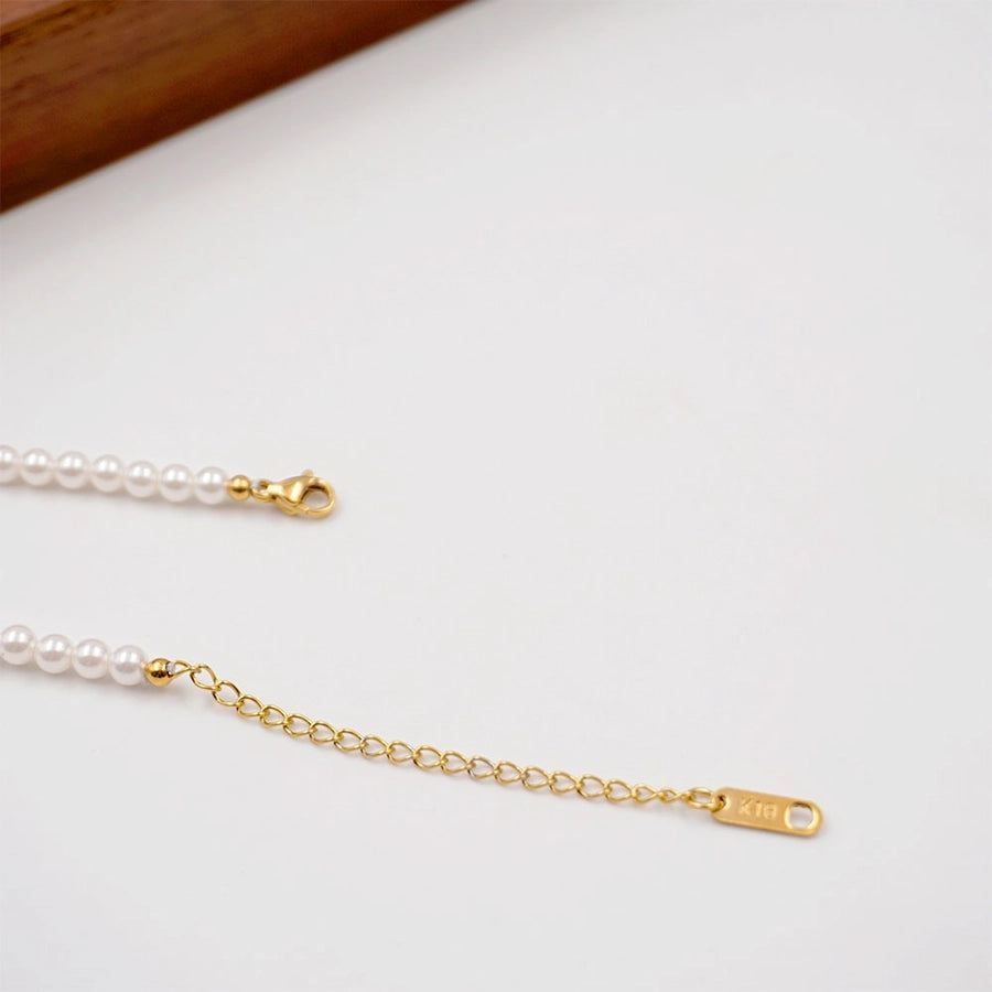 Vintage Style Simple Style Flower Imitation Pearl Copper Inlay Shell Zircon Gold Plated Women's Pendant Necklace