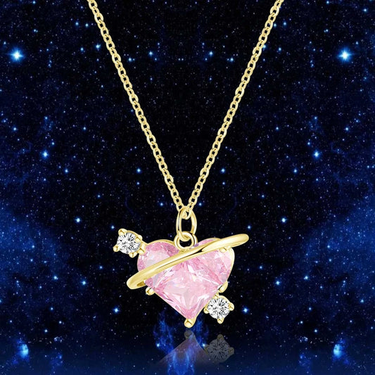 Copper Inlay Heart Shape Zircon Pendant Necklace