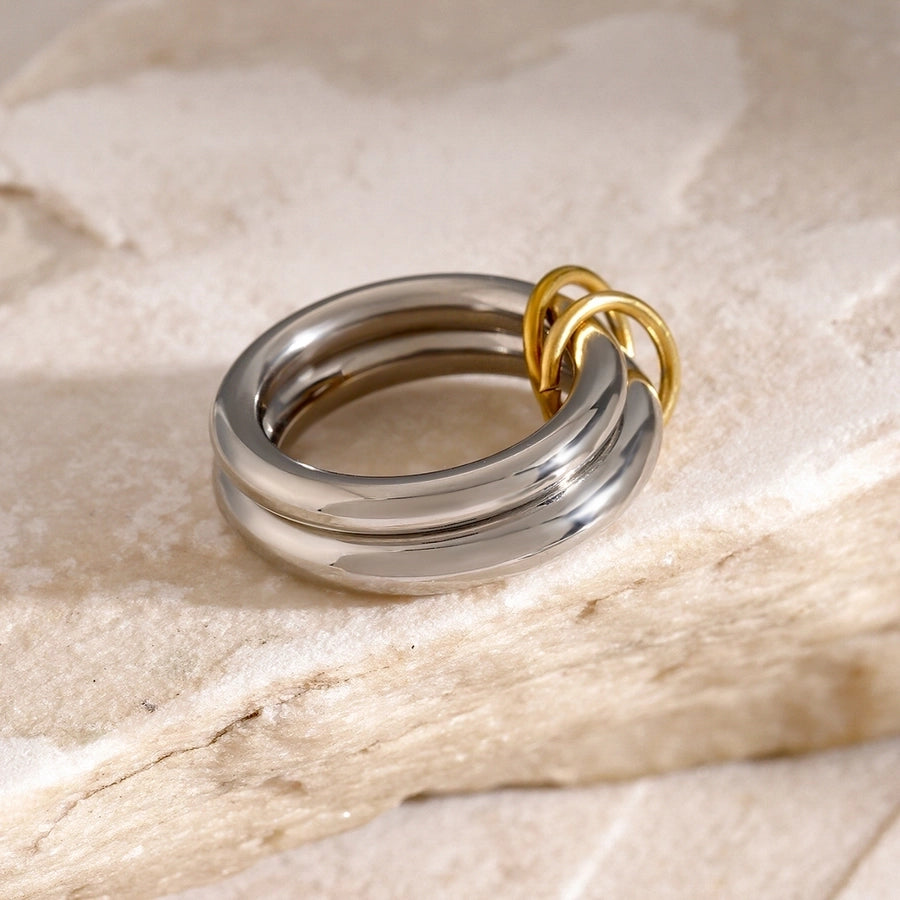 IG Style Round Solid Color 304 Stainless Steel Plating 18K Gold Plated Women's Rings