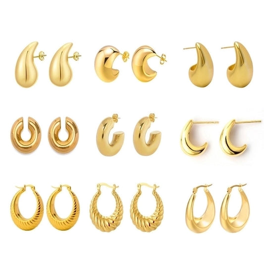 1 pair retro french style c shape u shape water droplets plating stainless steel 18k gold plated earrings