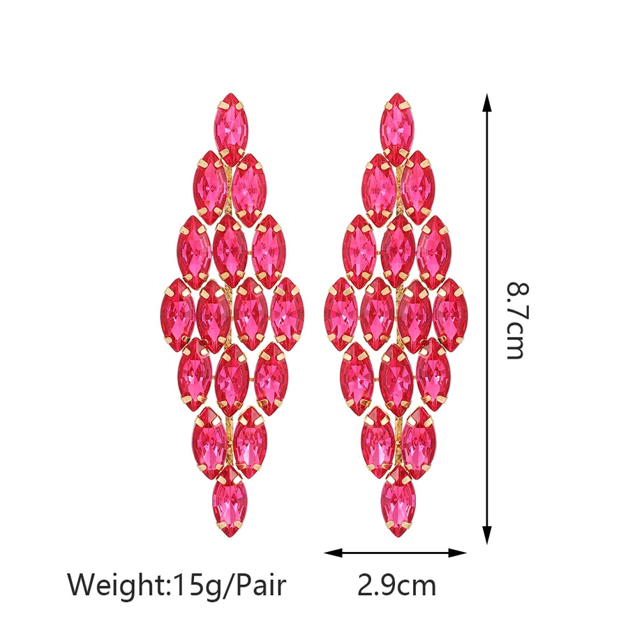 1 pair glam classic style leaves inlay ferroalloy copper alloy rhinestones dangling earrings