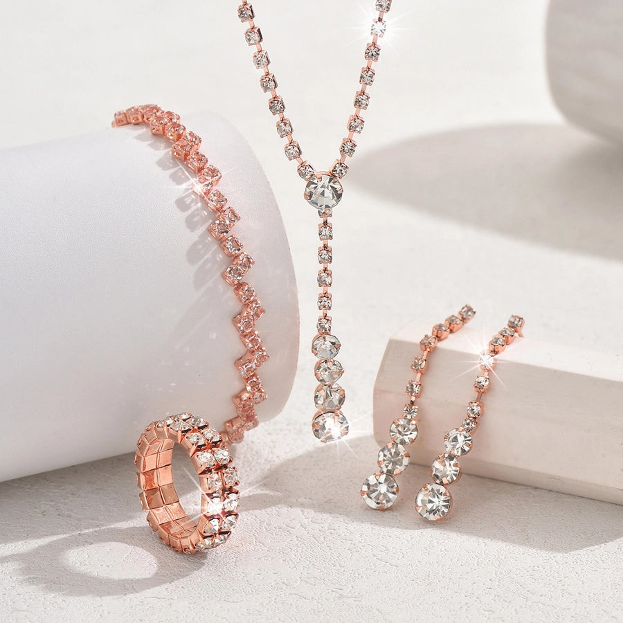 Fashion simple popular jewelry suit necklace stud earrings bracelet Diamond hot sale wedding jewelry