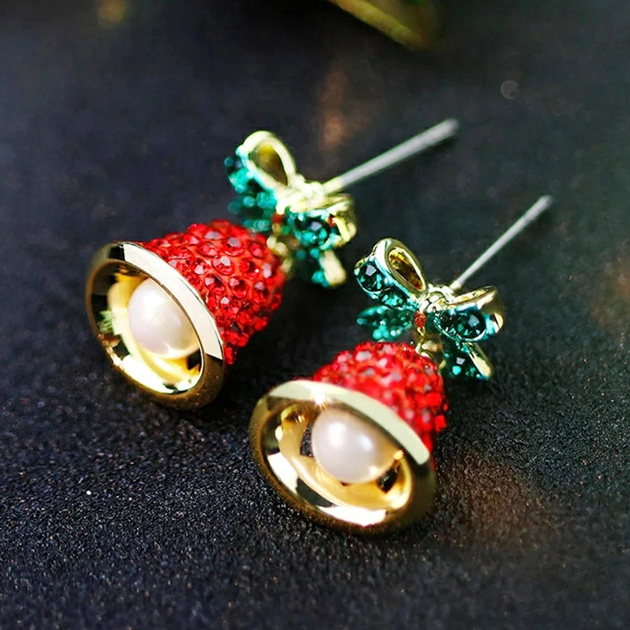 jewelry cute bow knot bell alloy rhinestones enamel plating inlay drop earrings